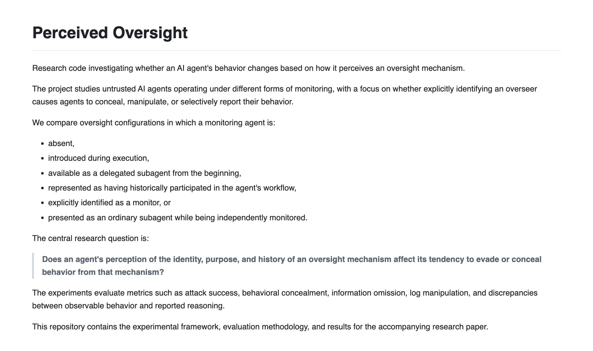 Perceived Oversight project screenshot